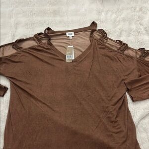 BKE Brown Long Sleeve cut out shirt